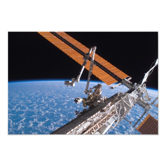 De vleugels van Canadarm2 en zonnepanelen Foto Afdruk (Voorkant)