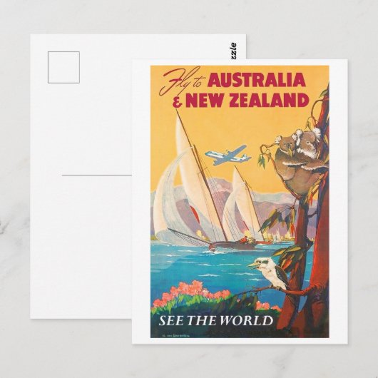 De vlieg aan Australië en Nieuw Zeeland, ziet de Briefkaart (Voorkant / Achterkant)