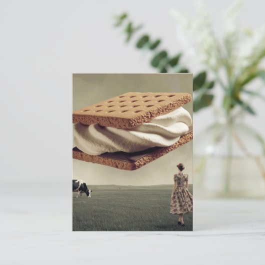 De vliegende chocolade marshmellow gevulde traktat briefkaart (Staand voorkant)