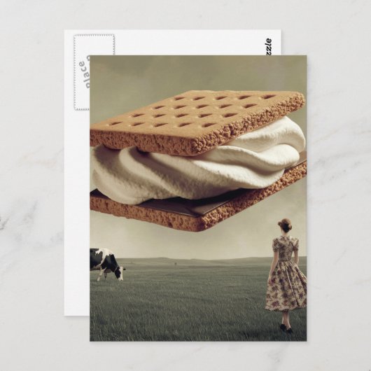 De vliegende chocolade marshmellow gevulde traktat briefkaart (Voorkant / Achterkant)