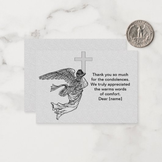 De vliegende engel na de begrafenis bedankt kaarte notitiekaartje (Voorkant / Achterkant in situ)