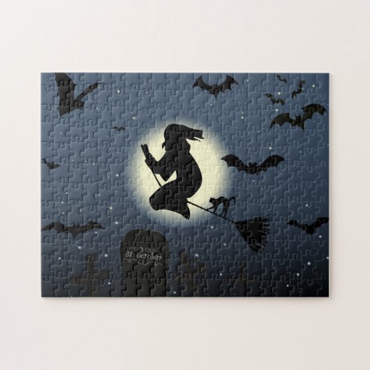 de vliegende heks halloween scène legpuzzel (Horizontaal)
