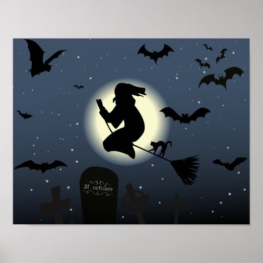 de vliegende heks halloween scène poster (Voorkant)