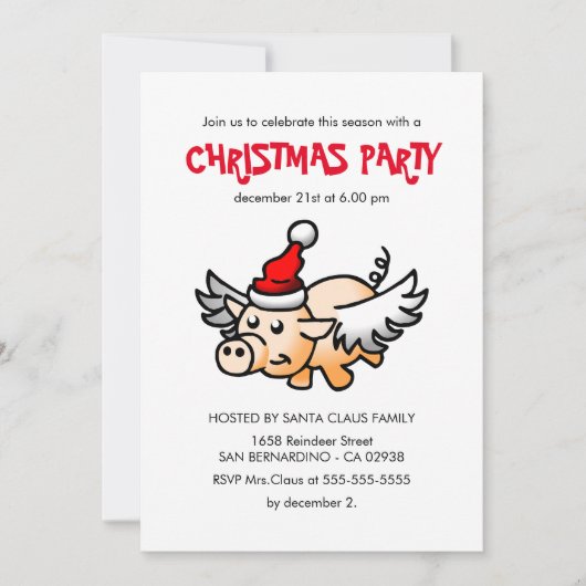 De Vliegende Kerstvarken Feest Uitnodiging (Voorkant)