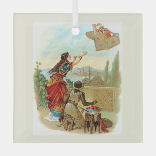 De vliegende koffer  glas ornament (Voorkant)