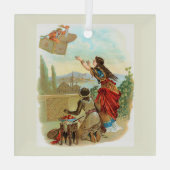 De vliegende koffer  glas ornament (Achterkant)