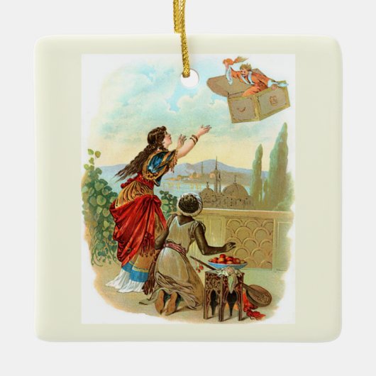 De vliegende koffer keramisch ornament (Voorkant)