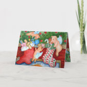 De vliegende Kousen van het Materiaal van Varkens Feestdagen Kaart (Achterkant)