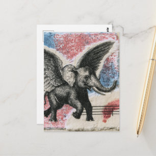 De vliegende olifant Mixed Media Collage Briefkaart