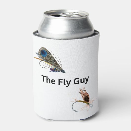 De vliegenman. Vliegtuigvisserij, vissers, sportma Blikjeskoeler (Blikje Voorkant)