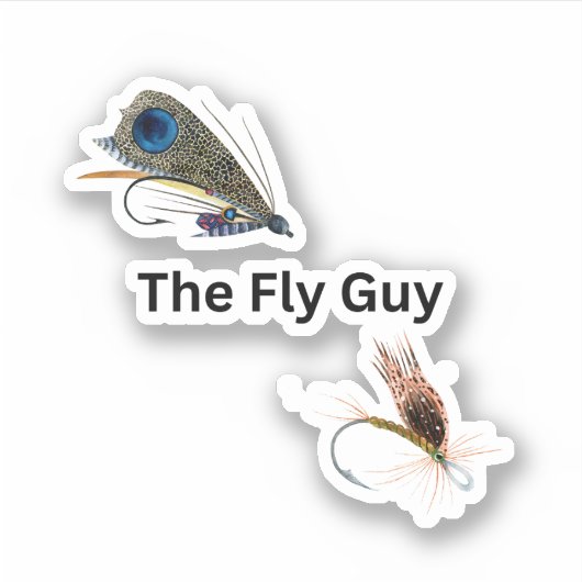 De vliegenman. Vliegtuigvisserij, vissers, sportma Sticker (Voorkant)