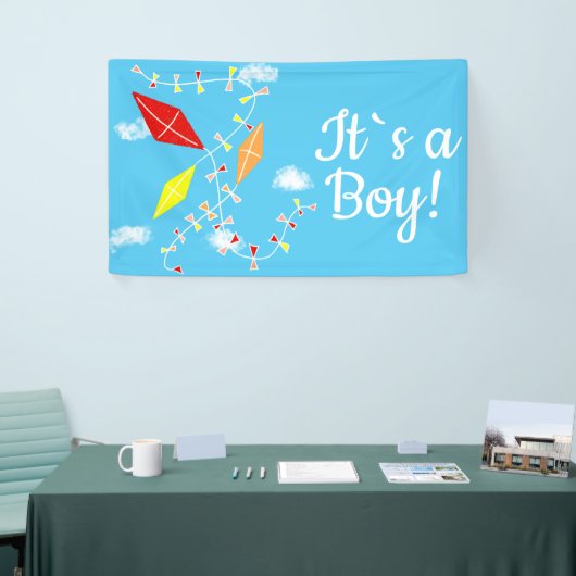 De vliegers in de hemel zijn een Baby shower. Spandoek (Beurs)