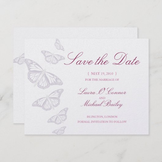 De vlinder bewaart de Datumkaarten Save The Date (Voorkant / Achterkant)