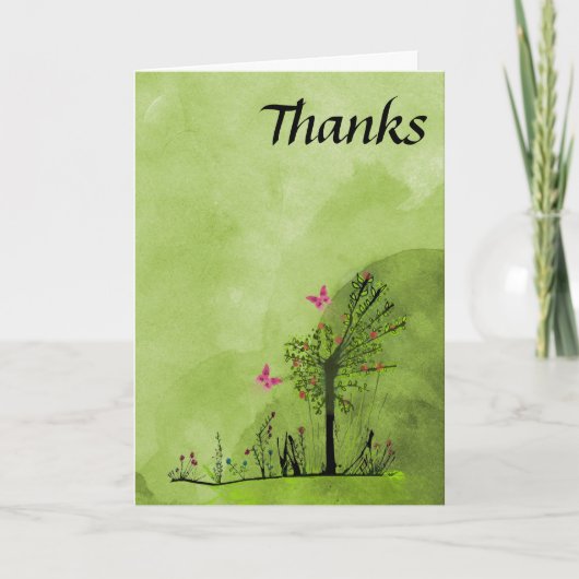 De vlinder en de bloemen danken u kaarden bedankkaart (Voorkant)