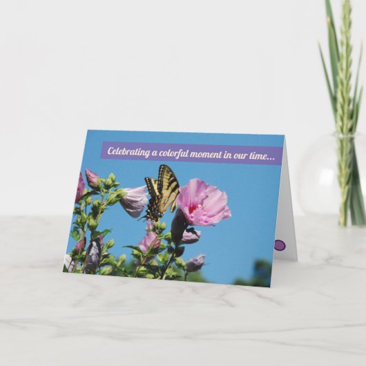 De vlinder in Bloemen dankt u kaardt Bedankkaart (Voorkant)