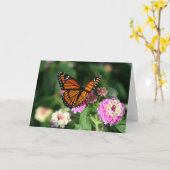 De Vlinder van de monarch op Bloem Lantana Kaart (Gele Bloem)