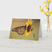 De Vlinder van de monarch op Gele Zonnebloem Kaart (Gele Bloem)