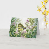 De Vlinder van Swallowtail bij het Schilderen van Kaart (Gele Bloem)