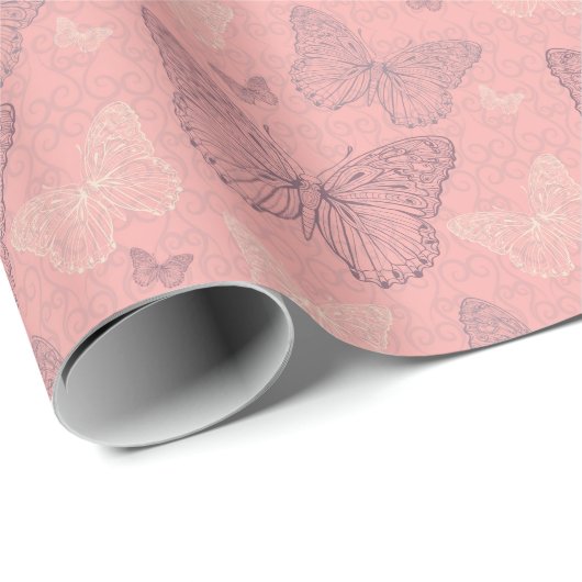 De vlinderroze cadeaupapier (Rol Hoek)