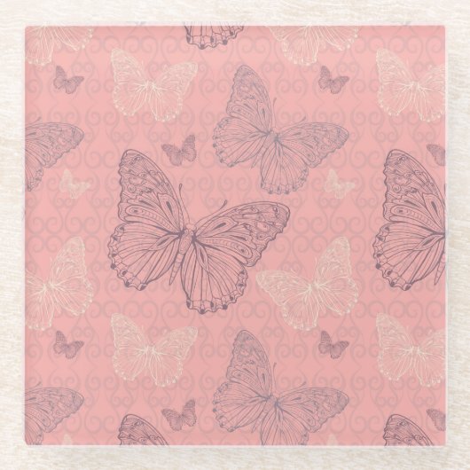 De vlinderroze glazen onderzetter (Voorkant)