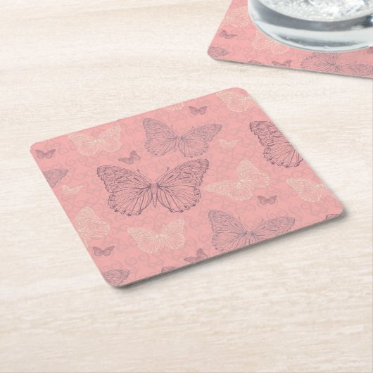 De vlinderroze kartonnen onderzetters (Schuin)
