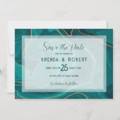 De vloeibare marmer van Turquoise sparen de Datum Save The Date (Voorkant)