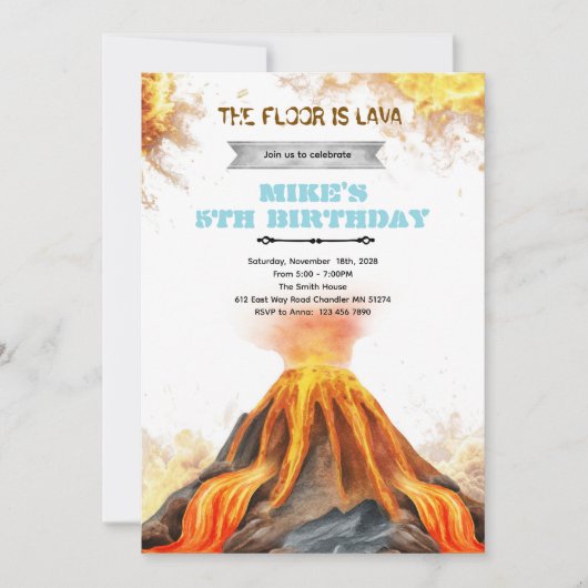 De vloer is lava verjaardagsfeest uitnodiging (Voorkant)