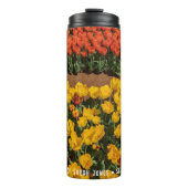 De Vloerrijen van Tulpen met douanetekst Thermosbeker (Voorkant)