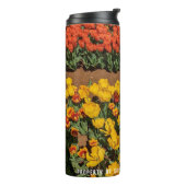 De Vloerrijen van Tulpen met douanetekst Thermosbeker (Gedraaid links)