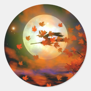 De Vlucht van de Heks van Halloween Ronde Sticker