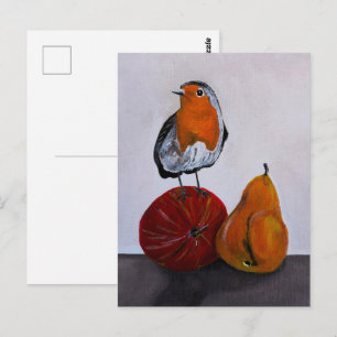De vluchtige bezoek van de roodborst schilderij do briefkaart
