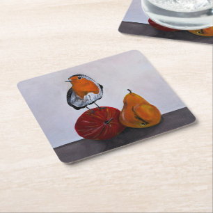 De Vluchtige Bezoek van de Roodborst Schilderij do Kartonnen Onderzetters