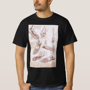 De voetbeenderen in Leonardo da Vinci's menselijke T-shirt