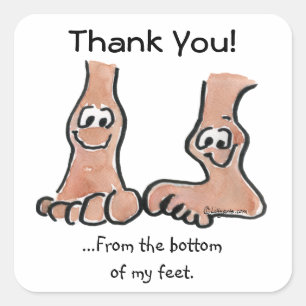 De Voeten van de cartoon danken u met Hart op Vierkante Sticker