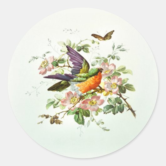 De vogel en de vlinder ronde sticker (Voorkant)