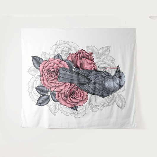 De vogel met de zilveren sleutel wandkleed (Voorkant (horizontaal))