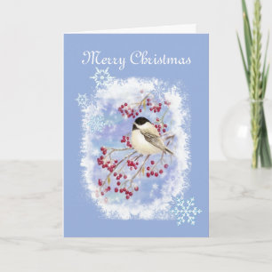De vogel van Chickadee van Kerstmis in Ijzig Feestdagen Kaart