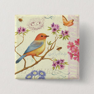 De vogels en de bijen vierkante button 5,1 cm