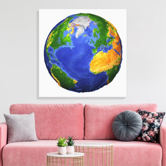 De volledige aarde toont topografische gegevens. canvas afdruk (Insitu (Woonkamer))