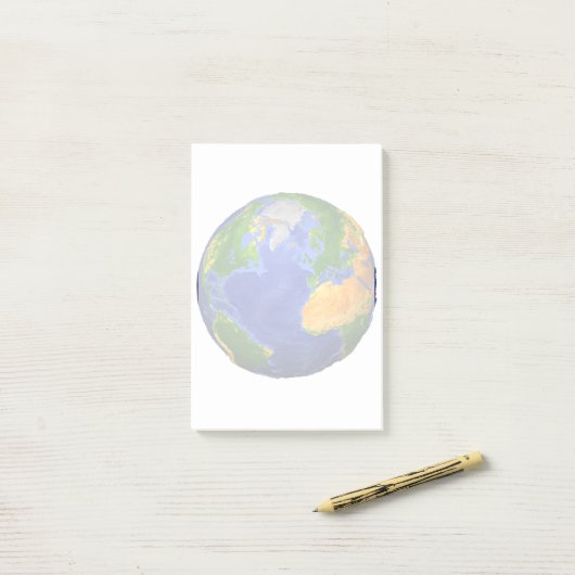 De volledige aarde toont topografische gegevens. post-it® notes (Op bureau)