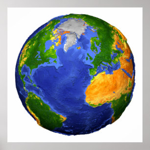 De volledige aarde toont topografische gegevens. poster