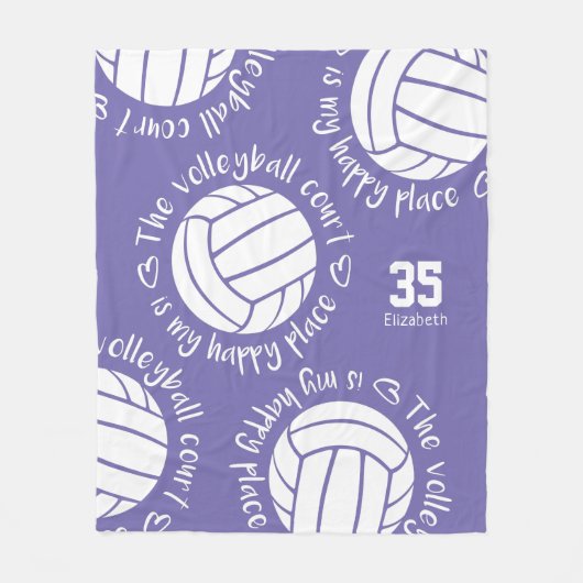 De volleybalrechtbank is mijn gelukkige plaatstypo fleece deken (Voorkant)