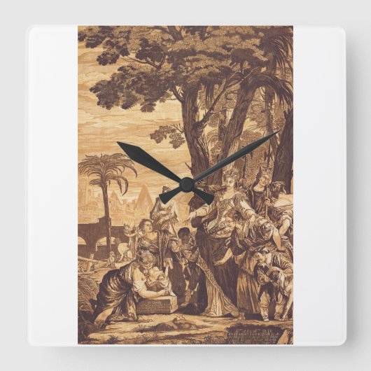 De vondst van Mozes uit het boek Exodus Vierkante Klok (Voorkant)