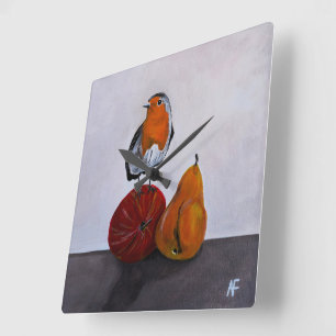 De voorbijgaande bezoek van de Roodborst schilderi Vierkante Klok