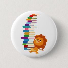 De Voracious Reader (Cute Cartoon Lion) Ronde Button 5,7 Cm