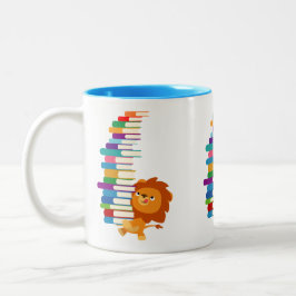 De Voracious Reader (Cute Cartoon Lion) Tweekleurige Koffiemok