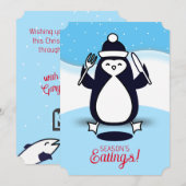 De vork van de pinguïn visserijKerstmis van de Feestdagenkaart (Voorkant / Achterkant)