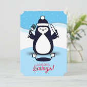 De vork van de pinguïn visserijKerstmis van de Feestdagenkaart (Staand voorkant)