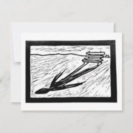 De Vorm van Wachten Linocut RSVP Kaartje