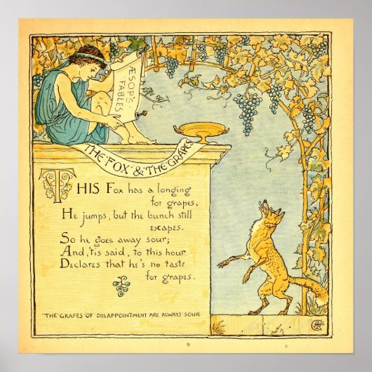 De vos en de druiven 1887 Walter Crane Poster (Voorkant)
